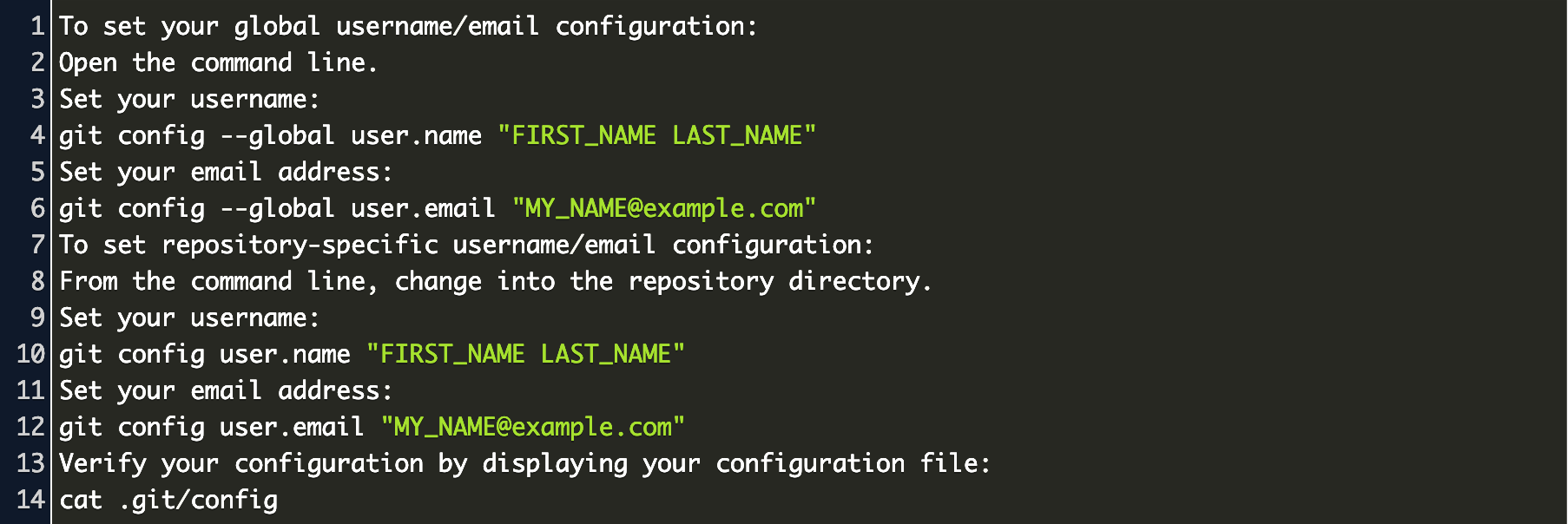 Git config global user. Git config --Global user.name.