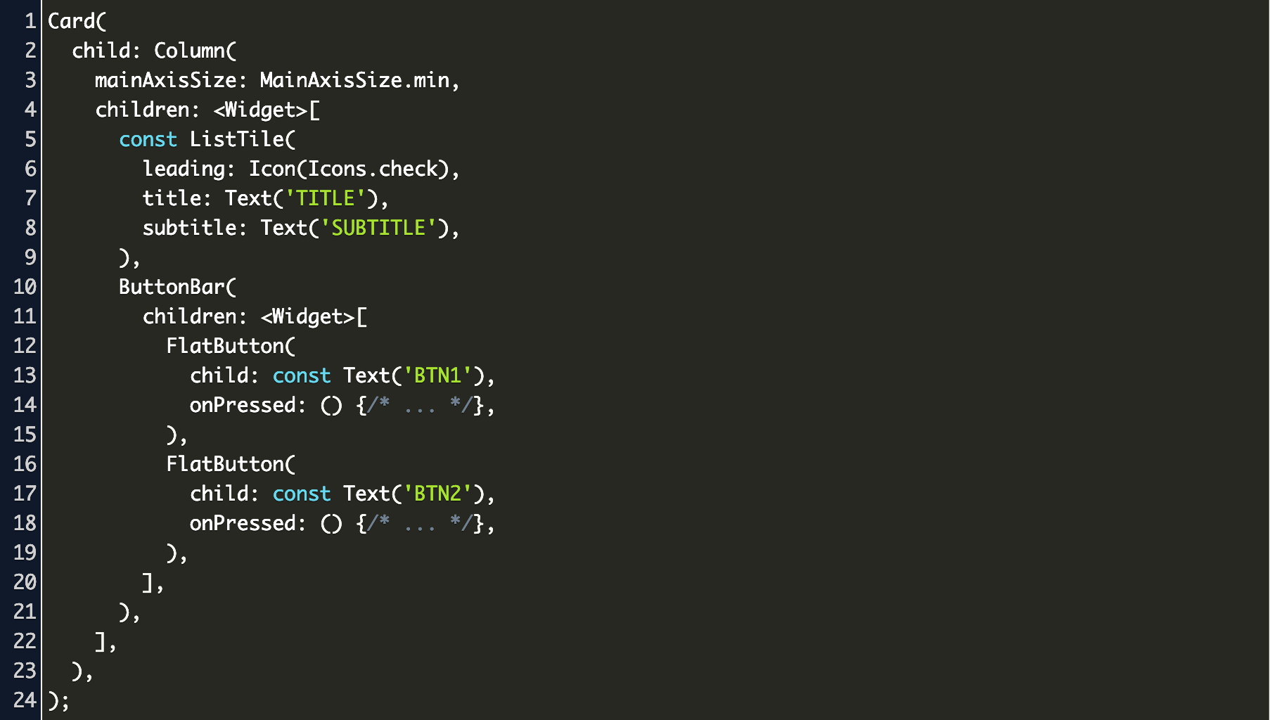 Dart code example. Flutter code example. LISTTILE Flutter пример. Код на Dart it.