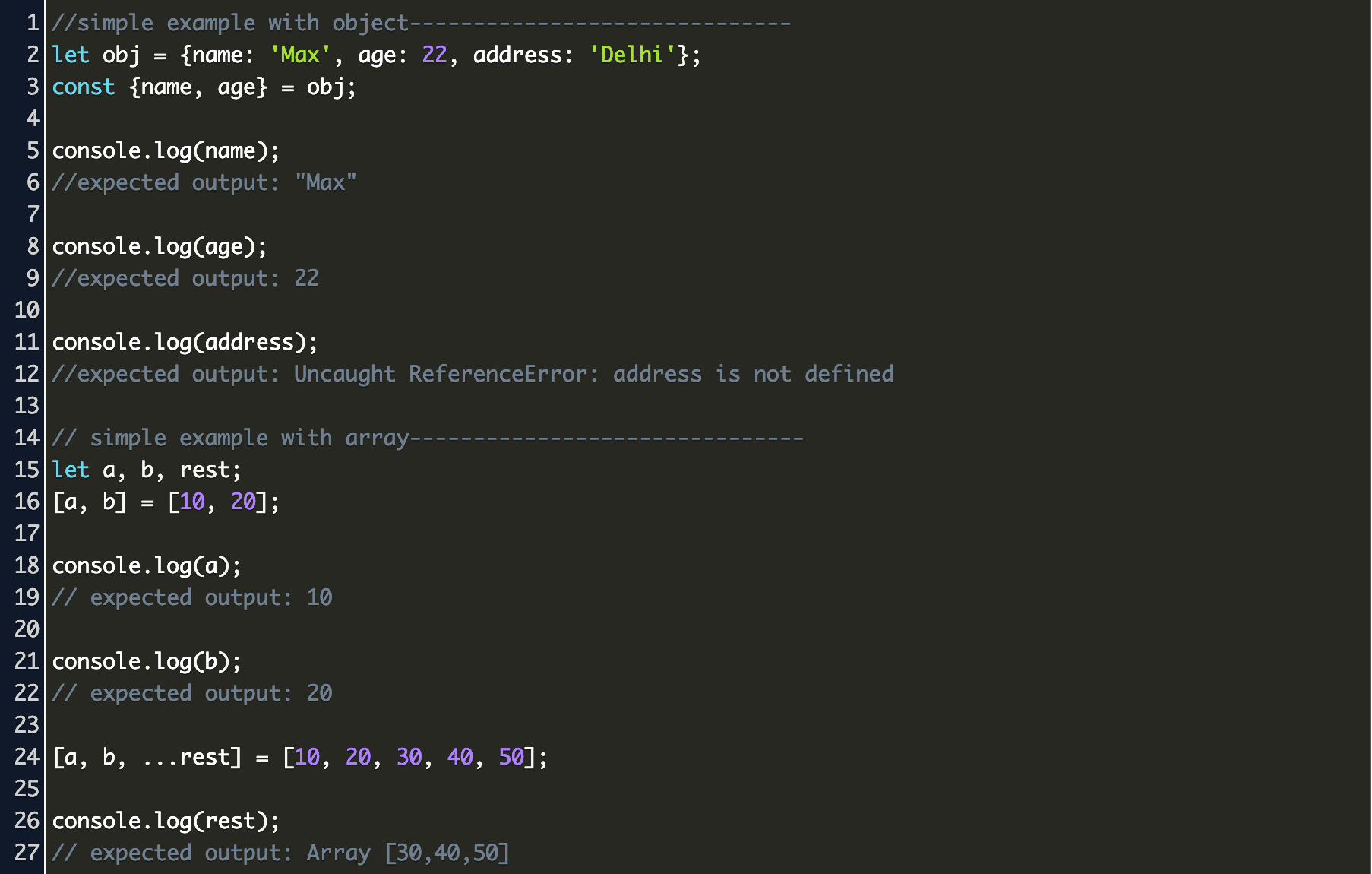 deconstruct object javascript Code Example