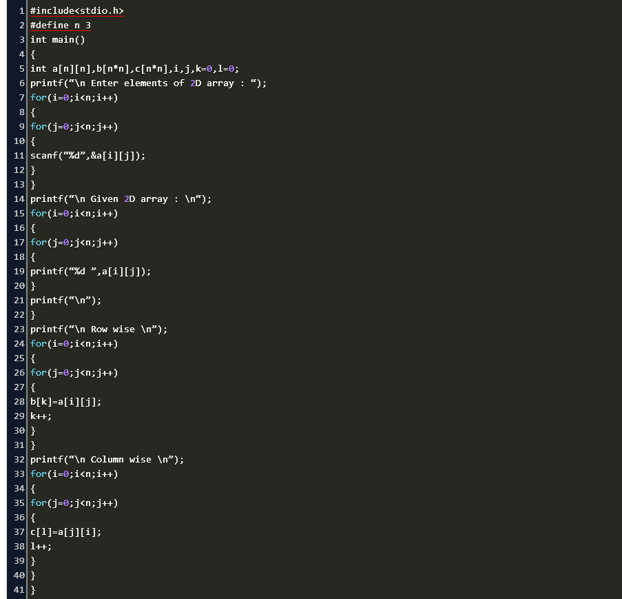 How To Print A 1d Array In 2d Pattern In C Code Example