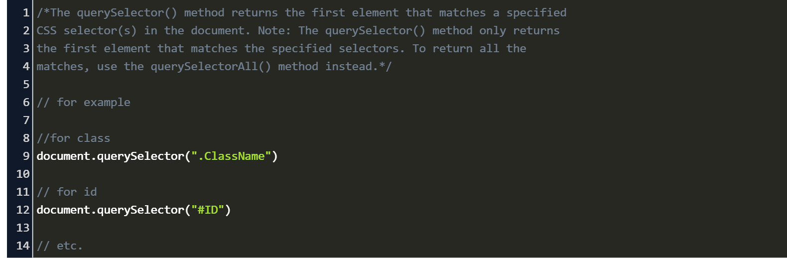 how to select class with queryselector Code Example