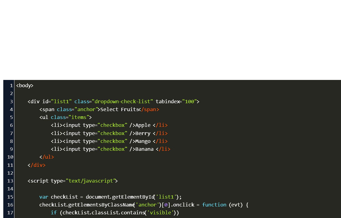 html js make dropdown list checkbox Code Example