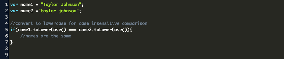 Javascript Case Insensitive String Comparison Code Example