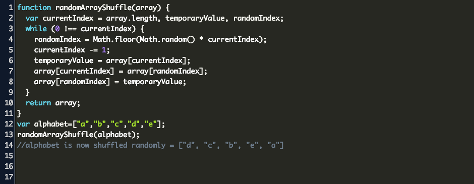 Javascript Randomly Shuffle Array Code Example - roblox mathrandom interval is empty