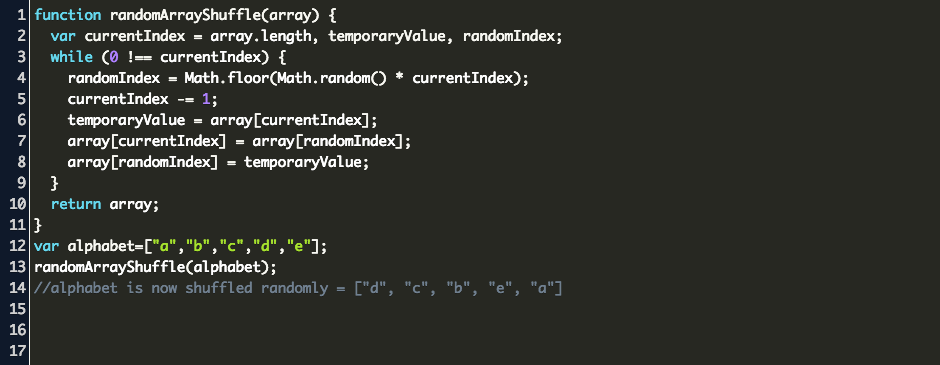 Javascript Shuffle Array Code Example - math.floor roblox lua