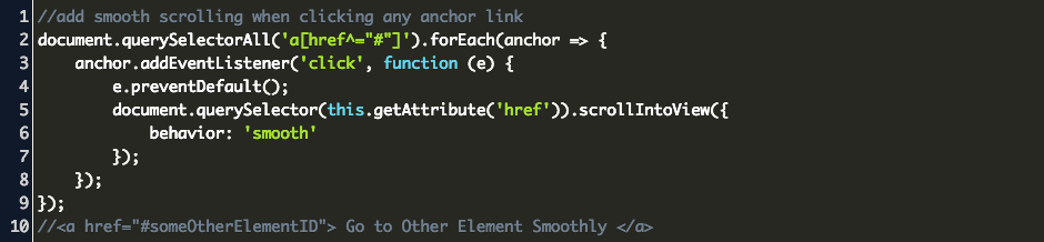 Javascript Smooth Scroll To Anchor Element Code Example