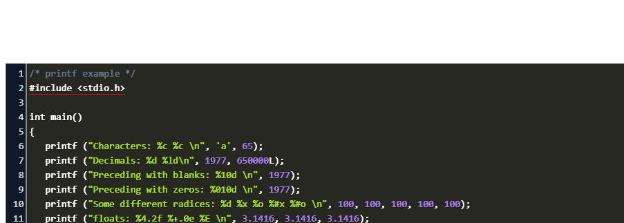 Printf C Code Example