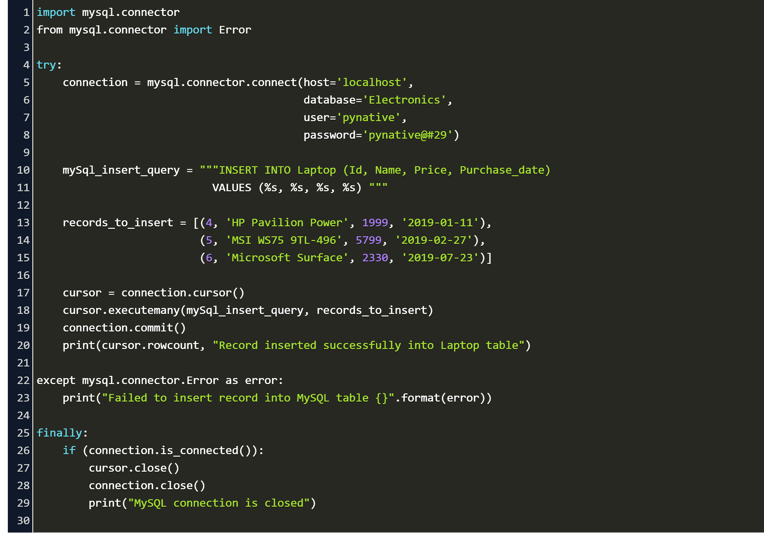 python mysql insert multiple rows Code Example