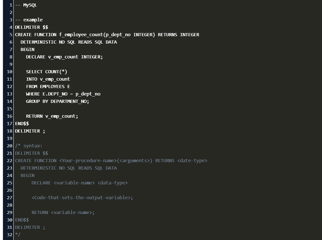 sql workbench how to write function with parameter Code Example