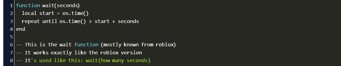 Wait Function Lua Code Example - roblox lua wait
